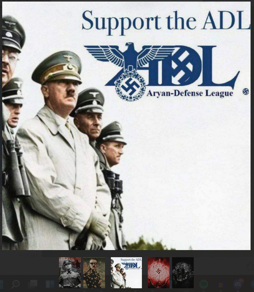 A screenshot from Telegram saying "Support the Aryan Defense League" with an image of Hitler